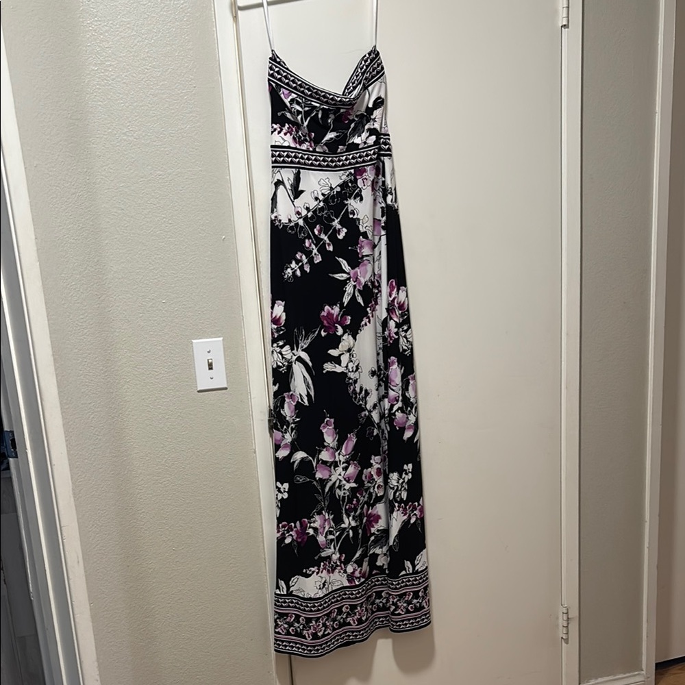 White House Black Market Floral Black and Purple Maxi Dress (form fitting) - Picture 2 of 4